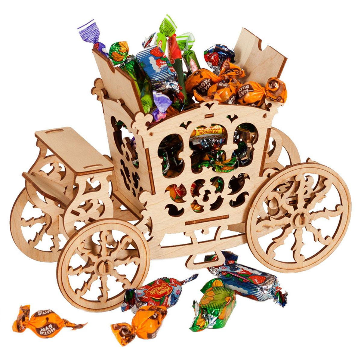 Laser Cut Carriage Candy Cart Sweet Display Stand 3mm Free Vector
