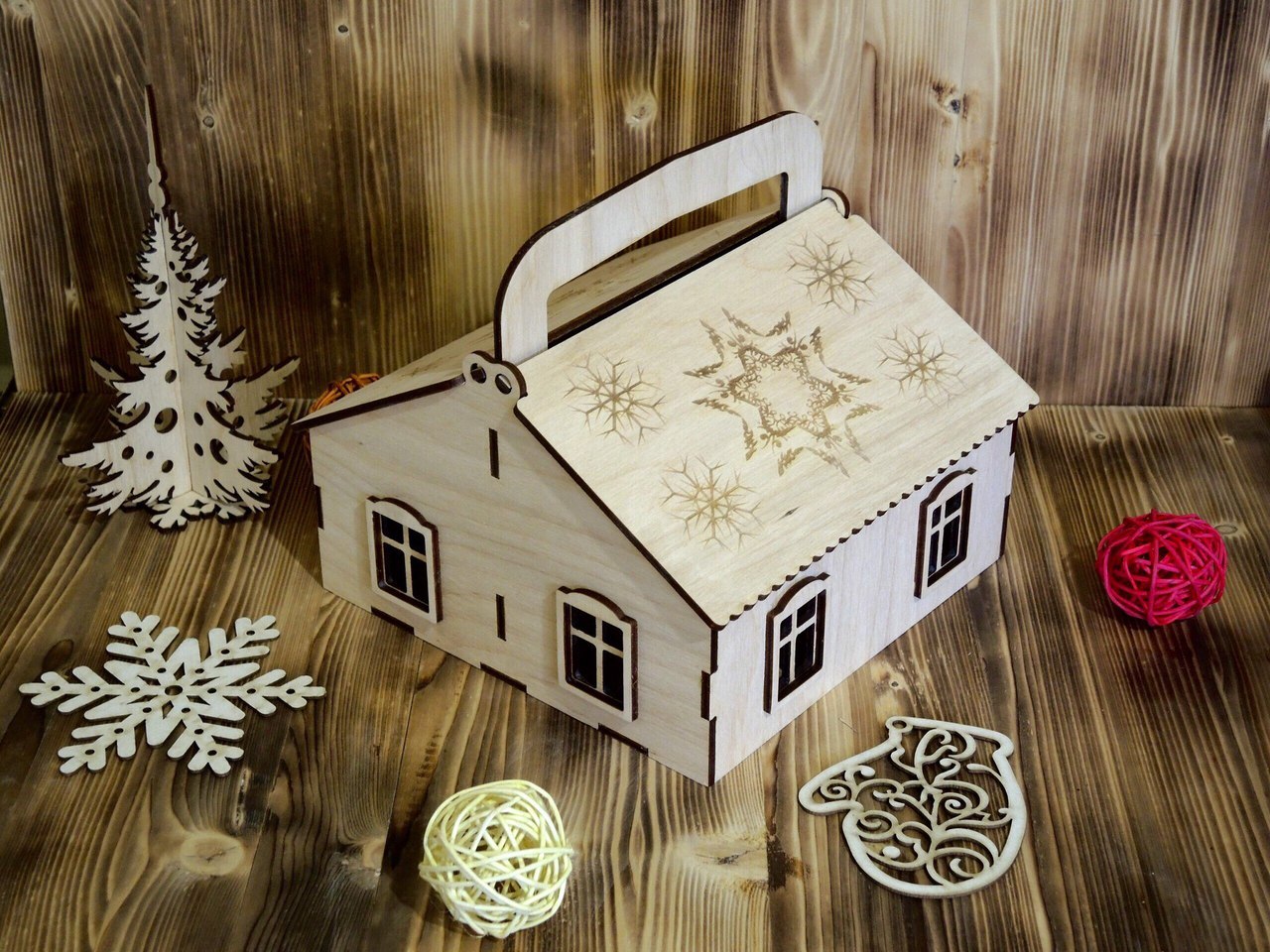 Laser Cut Candy Hut Gift Box with Handle Free Vector