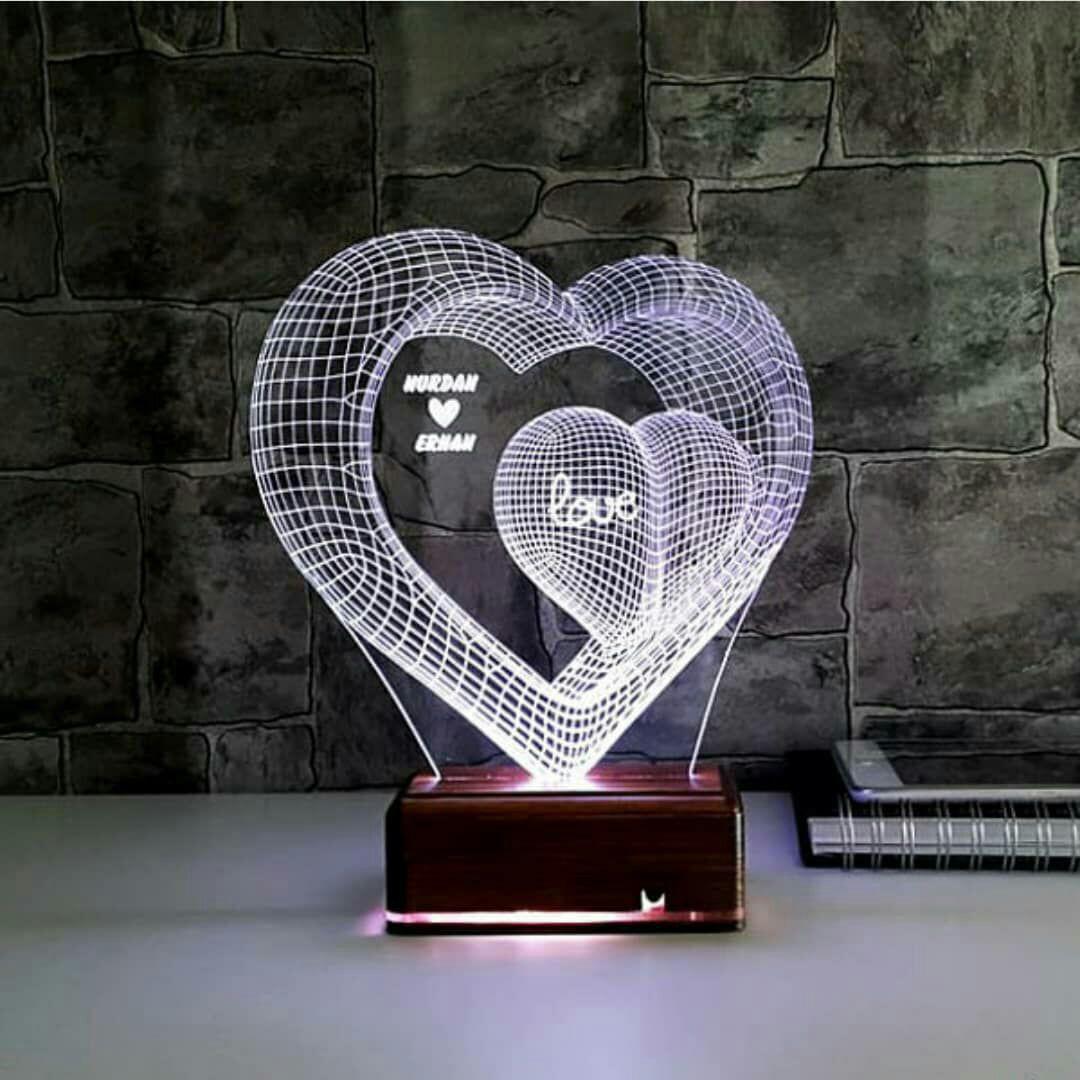 Laser Cut Two Hearts 3d Optical Illusion Lamp Led Night Light Free Vector