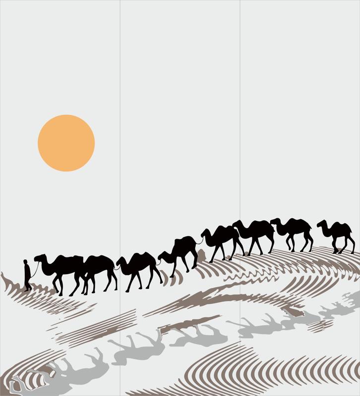 Sandblasting drawing Camels in desert Decal Free Vector