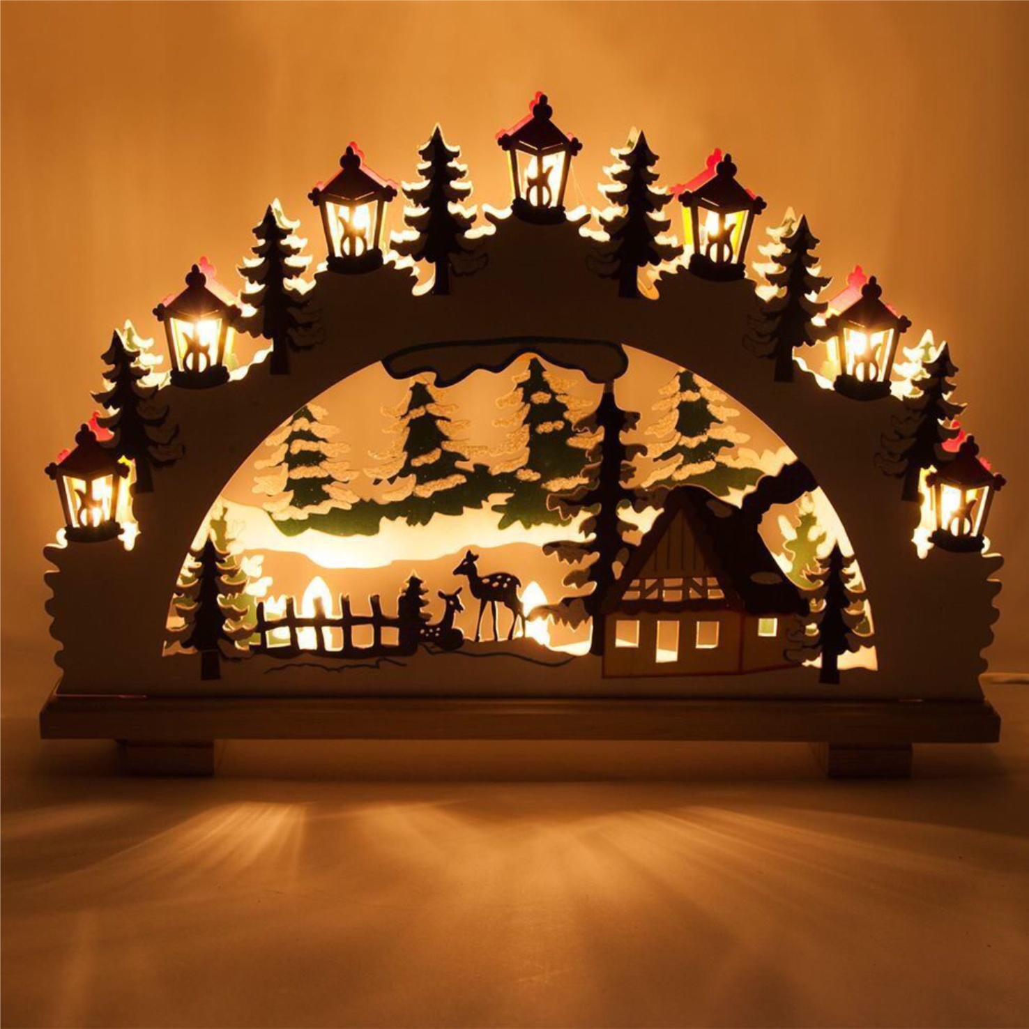 Laser Cut Christmas Ornaments Lamp Night Scene Wooden Window Light Free Vector