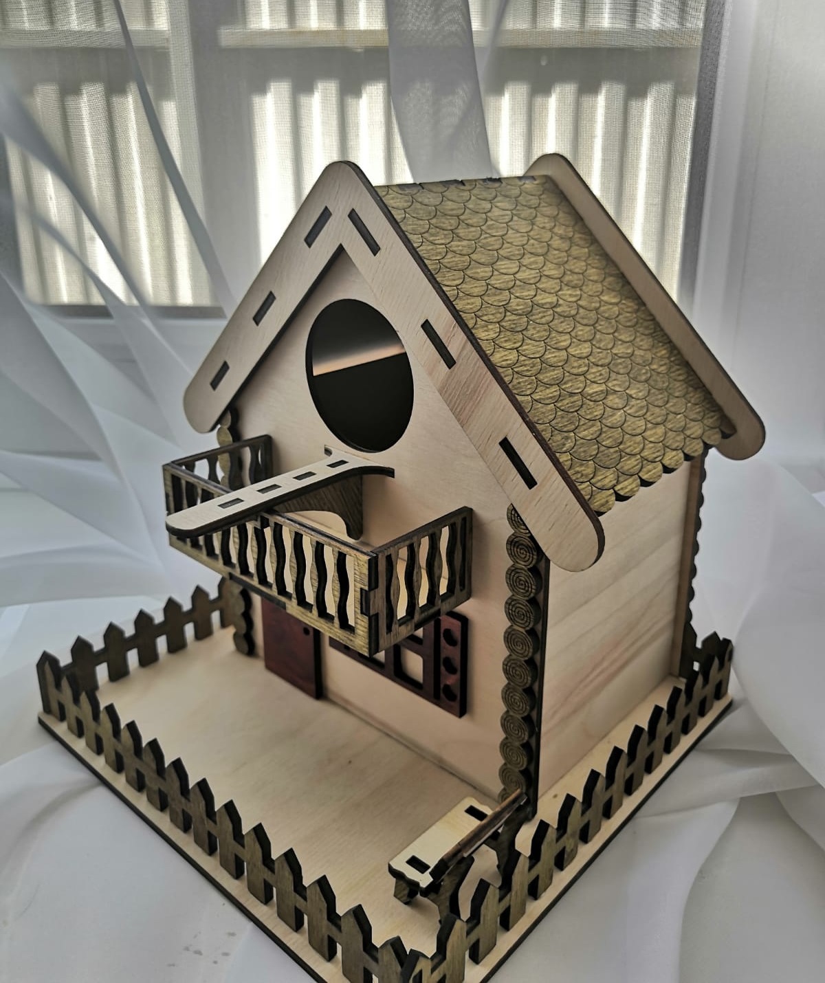 Laser Cut Wooden Unique Decorative Bird House Pet Nest Free Vector