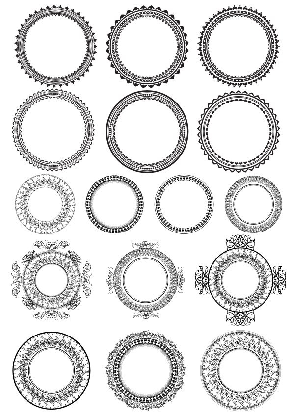 Round Frame With Ornate Border Vector Set Free Vector