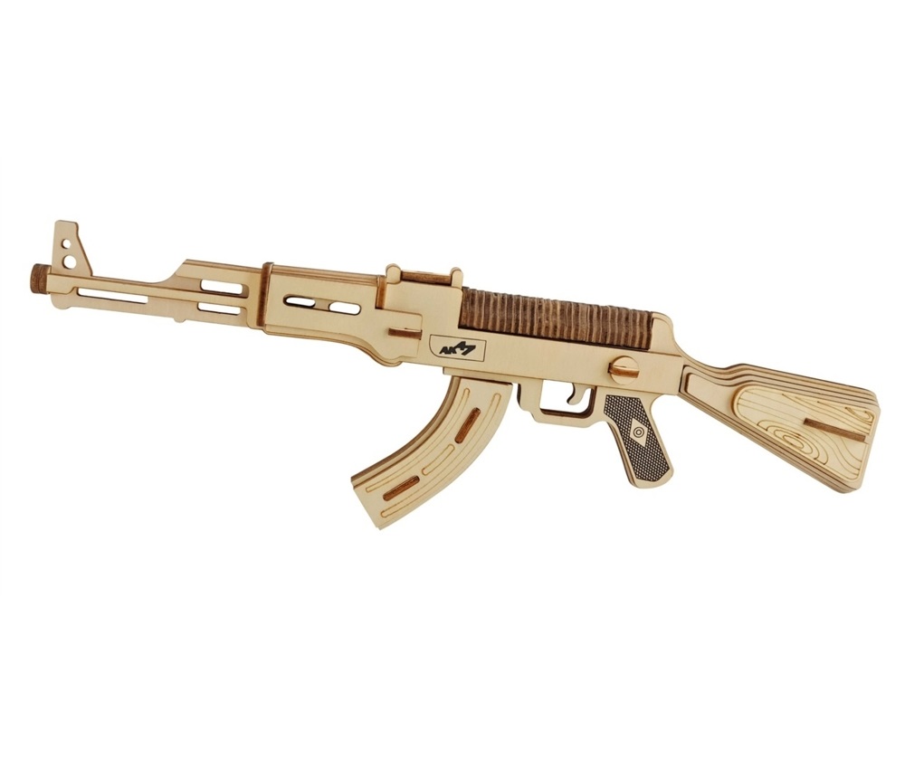 Laser Cut AK-47 Submachine Gun Model 3D Wooden Puzzle Free Vector