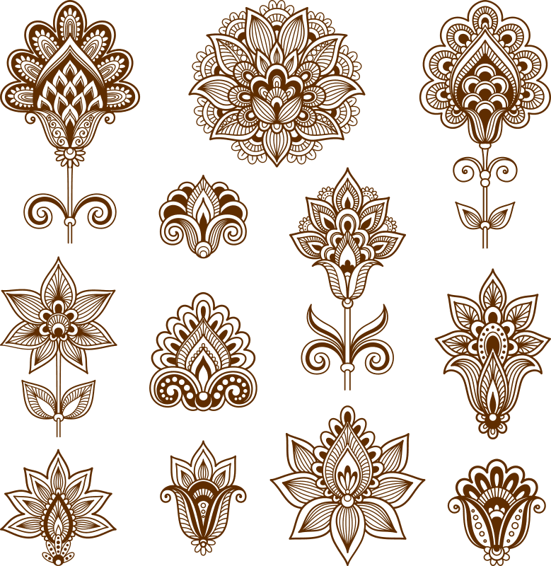 Abstract floral elements in Indian mehndi style Free Vector