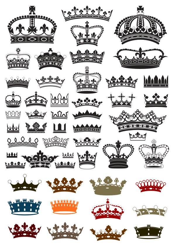 Collection of crown silhouette symbols Free Vector