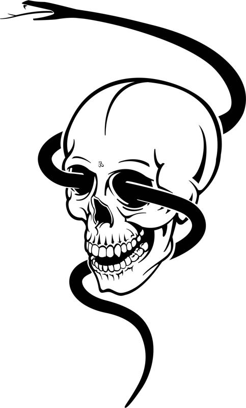 Skull With Black Snake Bike Sticker Free Vector