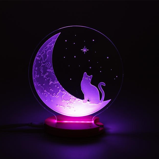 Laser Cut The Cat And The Moon 3D Illusion Night Light DXF File