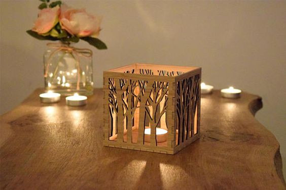 Laser Cut Wood Candle Holder Free Vector