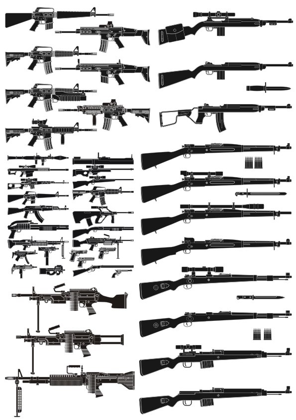 Weapons Silhouettes Free Vector